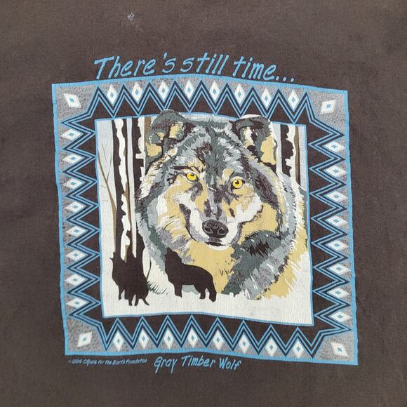 Vintage 1994 Aztec Wolf Shirt 2XL 25x28 Faded Black Portrait - Picture 9 of 16